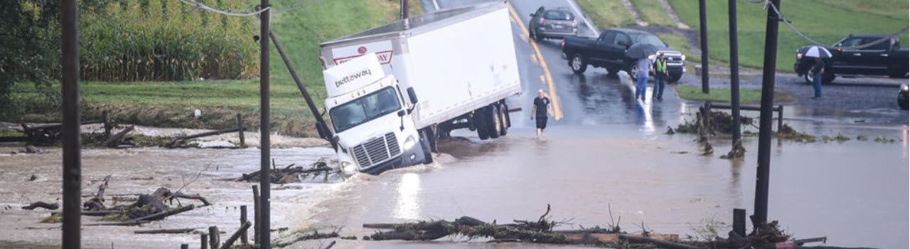 Semi Truck stuck in flooding waters
