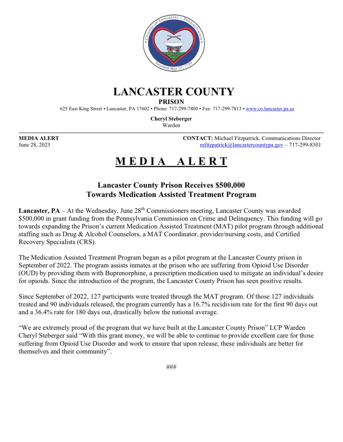 Media Advisory - MAT Program Grant