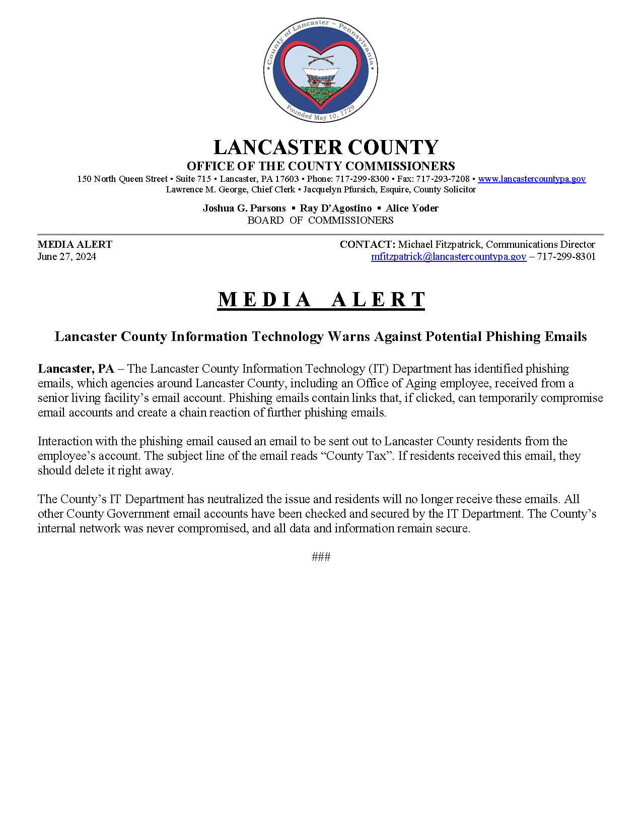 Media Alert - Phishing Emails 2024