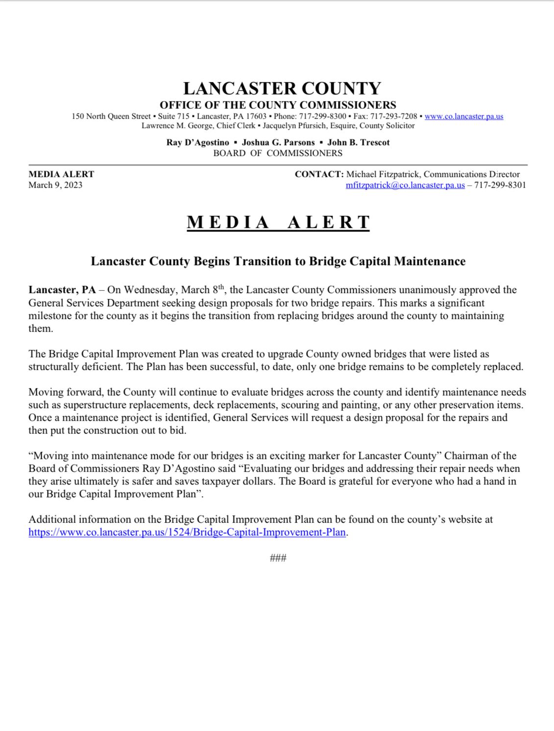 Media Alert - Bridge Maintanence